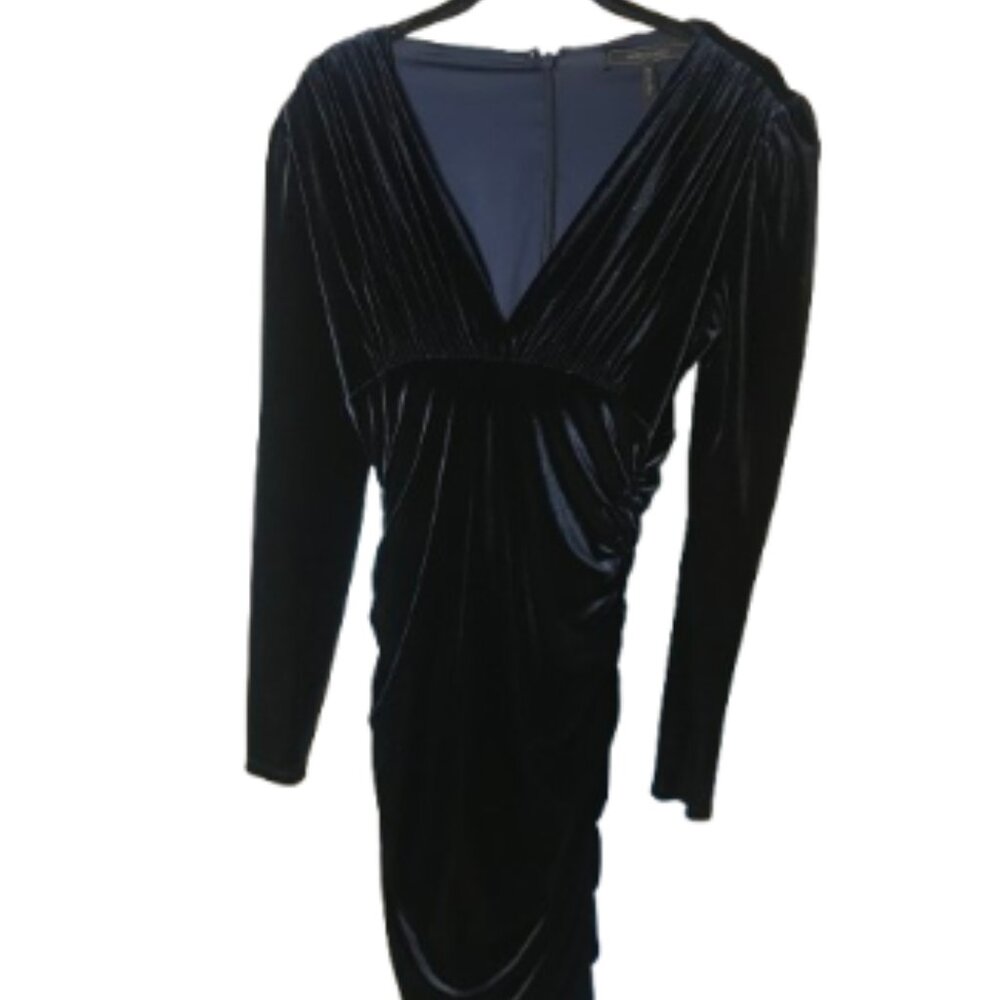 BCBGMAXAZRIA Navy Velvet Ruched Long Sleeve Dress (size S)